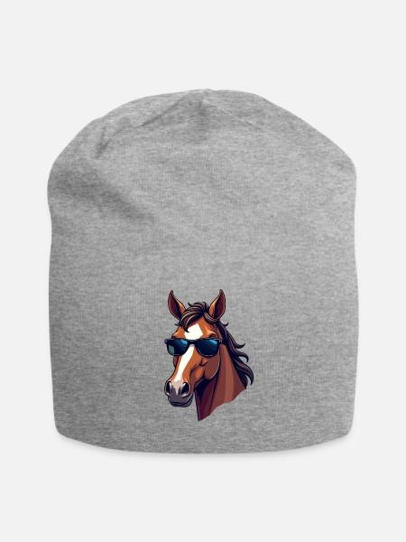 Cooles Pferd mit Sonnenbrille - Jersey-Beanie - Grau meliert