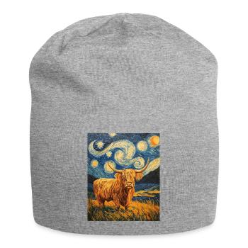 Highland Cow - Jersey-Beanie - Grau meliert - Vorne