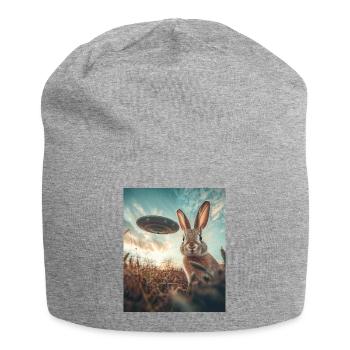 Rabbit selfie with UFO - Jersey Beanie - heather grey - Front