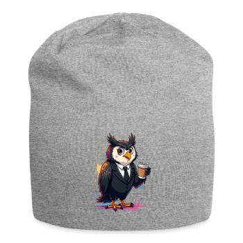 Élégant imprimé hibou dans le style business et café - Bonnet en jersey - gris chiné - Devant