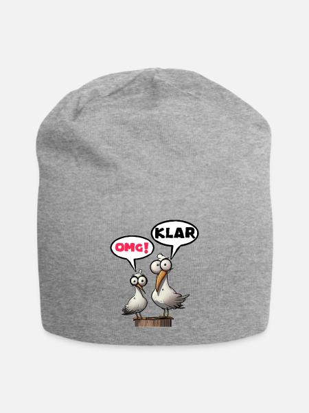 Lustige Möwen mit OMG Klar - Jersey-Beanie - Grau meliert