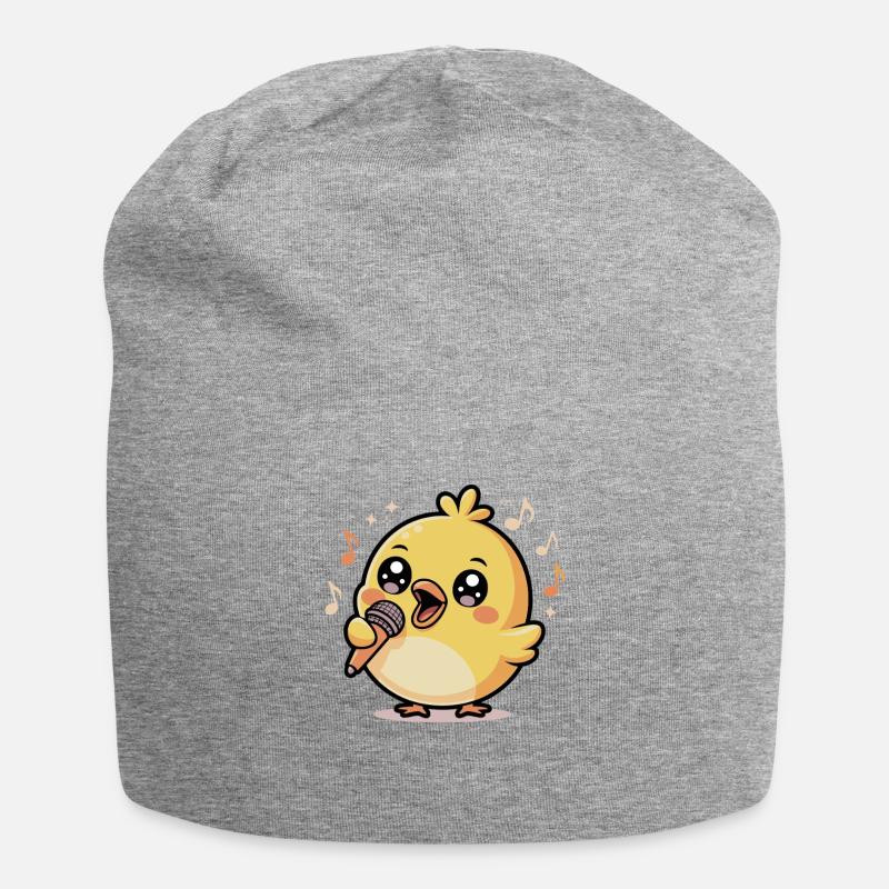 Happy singing chick with microphone and notes - Jersey Beanie - heather grey