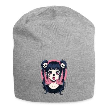 Kawaii Skull Hair Braids Gothic Girl - Jersey Beanie - heather grey - Front