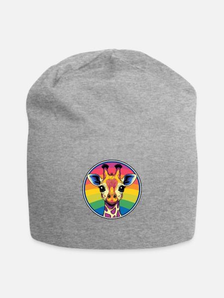 Regenbogen-Giraffenporträt - Jersey-Beanie - Grau meliert