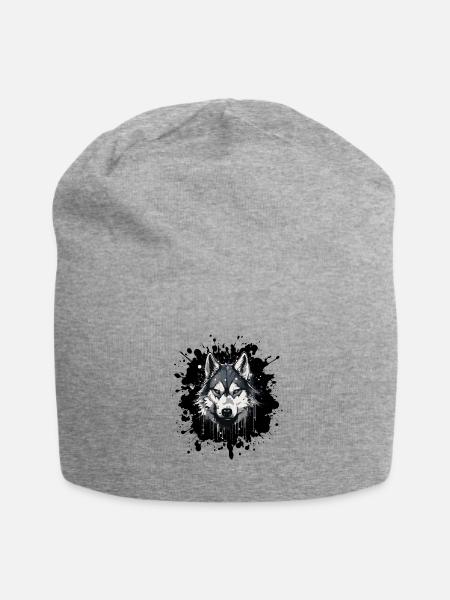 Wolfskopf im Aquarellstil - Jersey-Beanie - Grau meliert