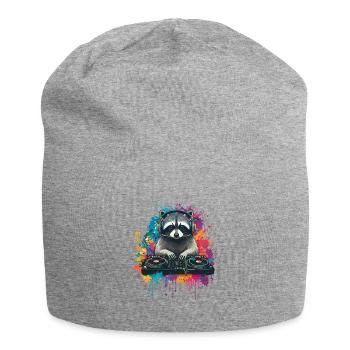 Raccoon at the DJ booth - Jersey Beanie - heather grey - Front