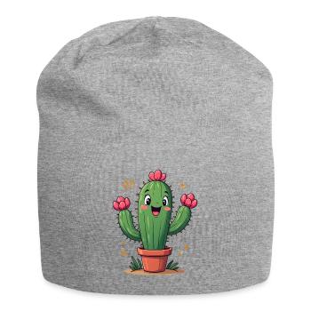 Funny cactus in pot with flowers - Jersey Beanie - heather grey - Front