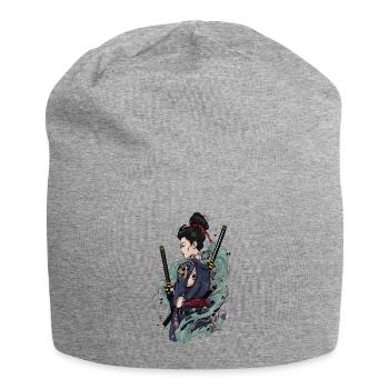 Samurai Kriegerin mit Katana & Oni Tattoo Design - Jersey-Beanie - Grau meliert - Vorne