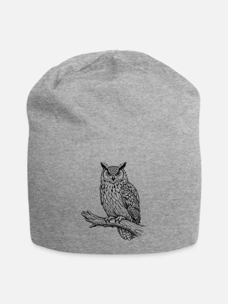 Eule auf Ast - Jersey-Beanie - Grau meliert