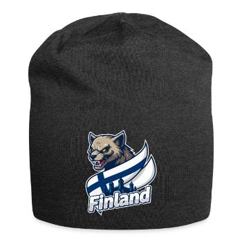 Finnland Wolf mit finnischer Flagge - Jersey-Beanie - Anthrazit - Vorne