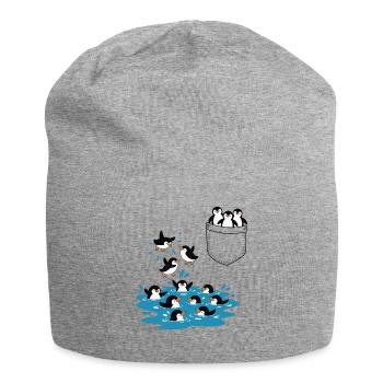 Penguin Jump Into The Water Pocket Design - Jersey Beanie - heather grey - Front