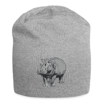 Graue Hippo Linienkunst - Jersey-Beanie - Grau meliert - Vorne