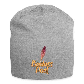 Cooler Dichter mit Federfeder - Jersey-Beanie - Grau meliert - Vorne