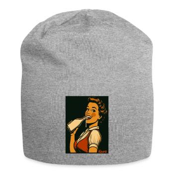 Dame rétro avec une boisson au lait - Bonnet en jersey - gris chiné - Devant