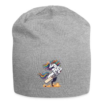 Muscular unicorn with cricket bat - Jersey Beanie - heather grey - Front