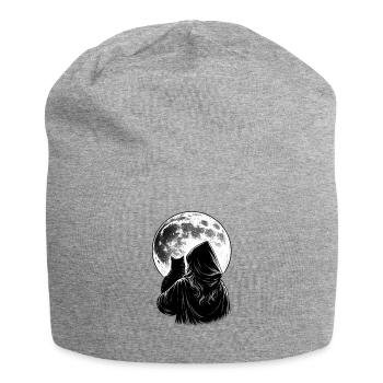 Goth woman with black cat and full moon - Jersey Beanie - heather grey - Front