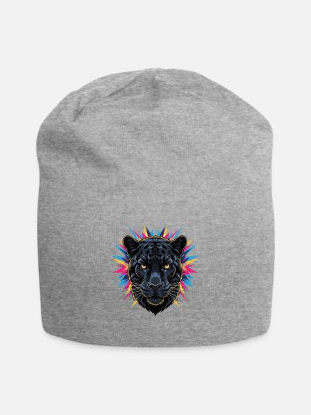 Neon Panther Kopf mit Farbspritzern - Jersey-Beanie - Grau meliert