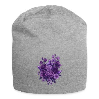 Violette Kristallblumenstrauß - Jersey-Beanie - Grau meliert - Vorne