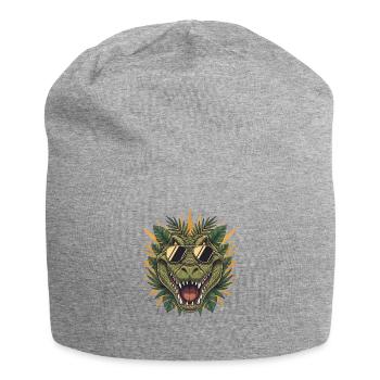 Tropical crocodile with sunglasses - Jersey Beanie - heather grey - Front