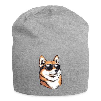 Shiba mit Sonnenbrillen-Charme - Jersey-Beanie - Grau meliert - Vorne