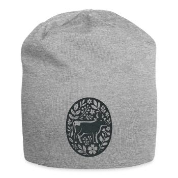 Kuh | Bauernhof Blumen Folk Art - Jersey-Beanie - Grau meliert - Vorne
