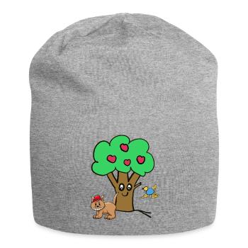 Apfelbaum Katze Vogel Kinder Garten Natur - Jersey-Beanie - Grau meliert - Vorne