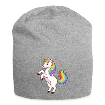 Regenbogen-Einhorn-Funkeln - Jersey-Beanie - Grau meliert - Vorne