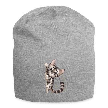 Neugierige Katze Mit Pflanzenmotiv - Jersey-Beanie - Grau meliert - Vorne