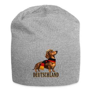 Dackel im Deutschland-Style - Jersey-Beanie - Grau meliert - Vorne