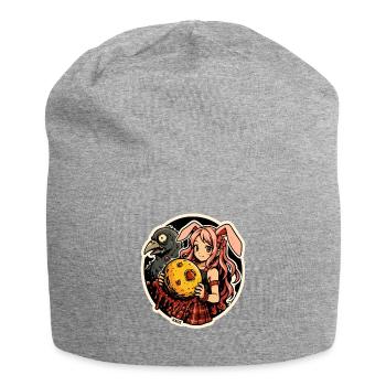 Lunar Bunny mit Mondkäse und Rabe - Jersey-Beanie - Grau meliert - Vorne