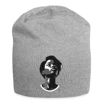 Black and white upward view - Jersey Beanie - heather grey - Front
