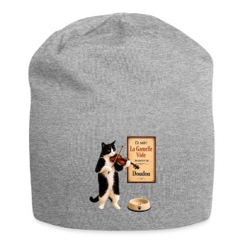 Violin Cat - The Empty Food Bowl - French Language - Jersey Beanie - heather grey - Front