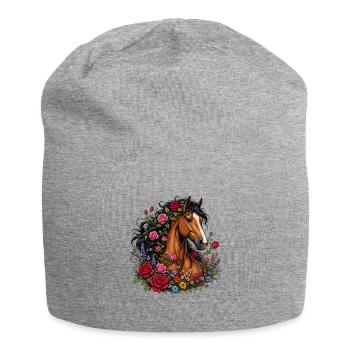 Horse portrait in a wreath of flowers - Jersey Beanie - heather grey - Front