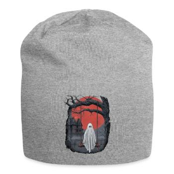 Halloween Ghost Horror Full Moon Haunted House Motif - Jersey Beanie - heather grey - Front