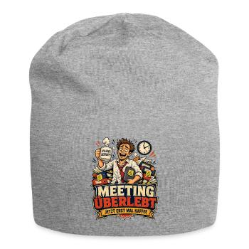 Meeting überlebt – jetzt erst mal Kaffee (lustig) - Jersey-Beanie - Grau meliert - Vorne