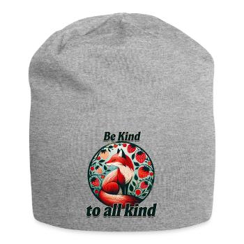 Be Kind Fox in Strawberry Circle - Jersey Beanie - heather grey - Front