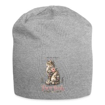 Purrs & Petals – Romantic Flower Cat - Jersey Beanie - heather grey - Front