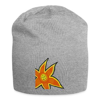 Dessin du contour fleur orange néon - Bonnet en jersey - gris chiné - Devant