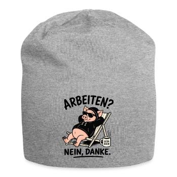 Entspanntes Schwein im Hoodie - Jersey-Beanie - Grau meliert - Vorne