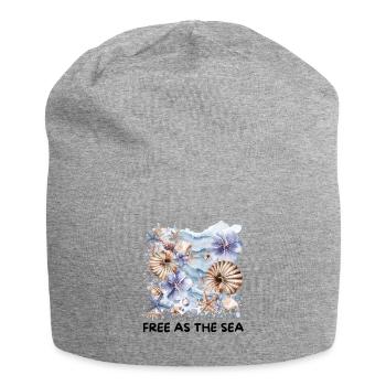 Motif de coquillages aquarelle et de fleurs côtières d’étoiles de mer - Bonnet en jersey - gris chiné - Devant