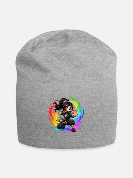 Regenbogen Ninja im Farbwirbel - Jersey-Beanie - Grau meliert