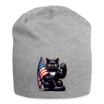 Schwarze Katze Grumpy Black Cat - Bonnet en jersey - gris chiné - Devant