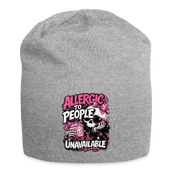 Allergic to People – cheeky skull saying - Jersey Beanie - heather grey - Front
