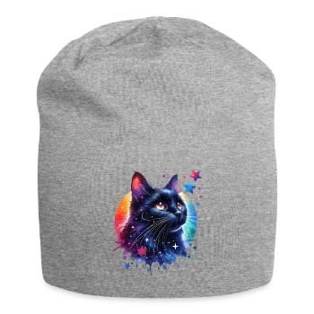 Schwarze Katze Motiv - Jersey-Beanie - Grau meliert - Vorne