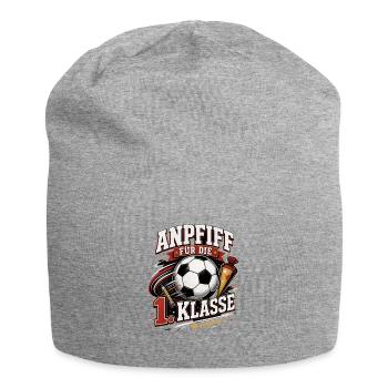 Anpfiff für die 1. Klasse. Einschulung Fußball - Jersey-Beanie - Grau meliert - Vorne
