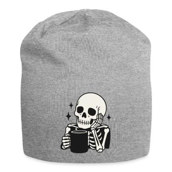 Lustiges Skelett, das Kaffeetasse hält Illustration - Jersey-Beanie - Grau meliert - Vorne