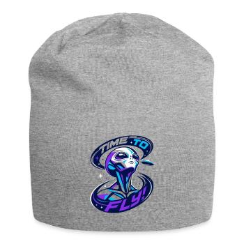 Time To Fly – Alien UFO Synthwave Space Art - Jersey Beanie - heather grey - Front