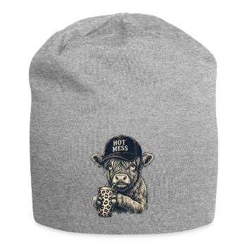Hot Mess Cow with Leopard Mug - Jersey Beanie - heather grey - Front