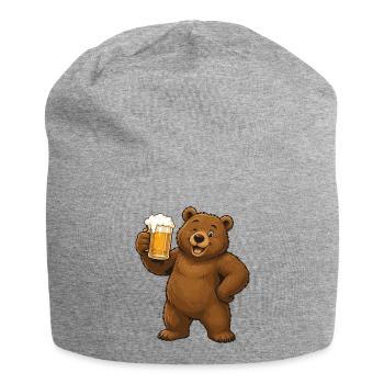 Beer Drinking Bear Cartoon - Jersey Beanie - heather grey - Front