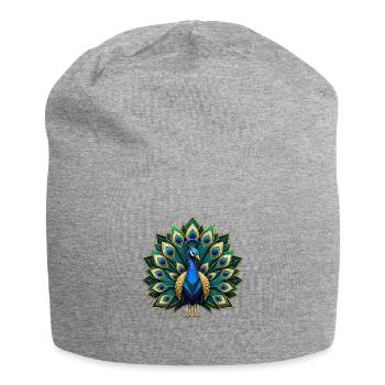 Geometric peacock with gold accents - Jersey Beanie - heather grey - Front